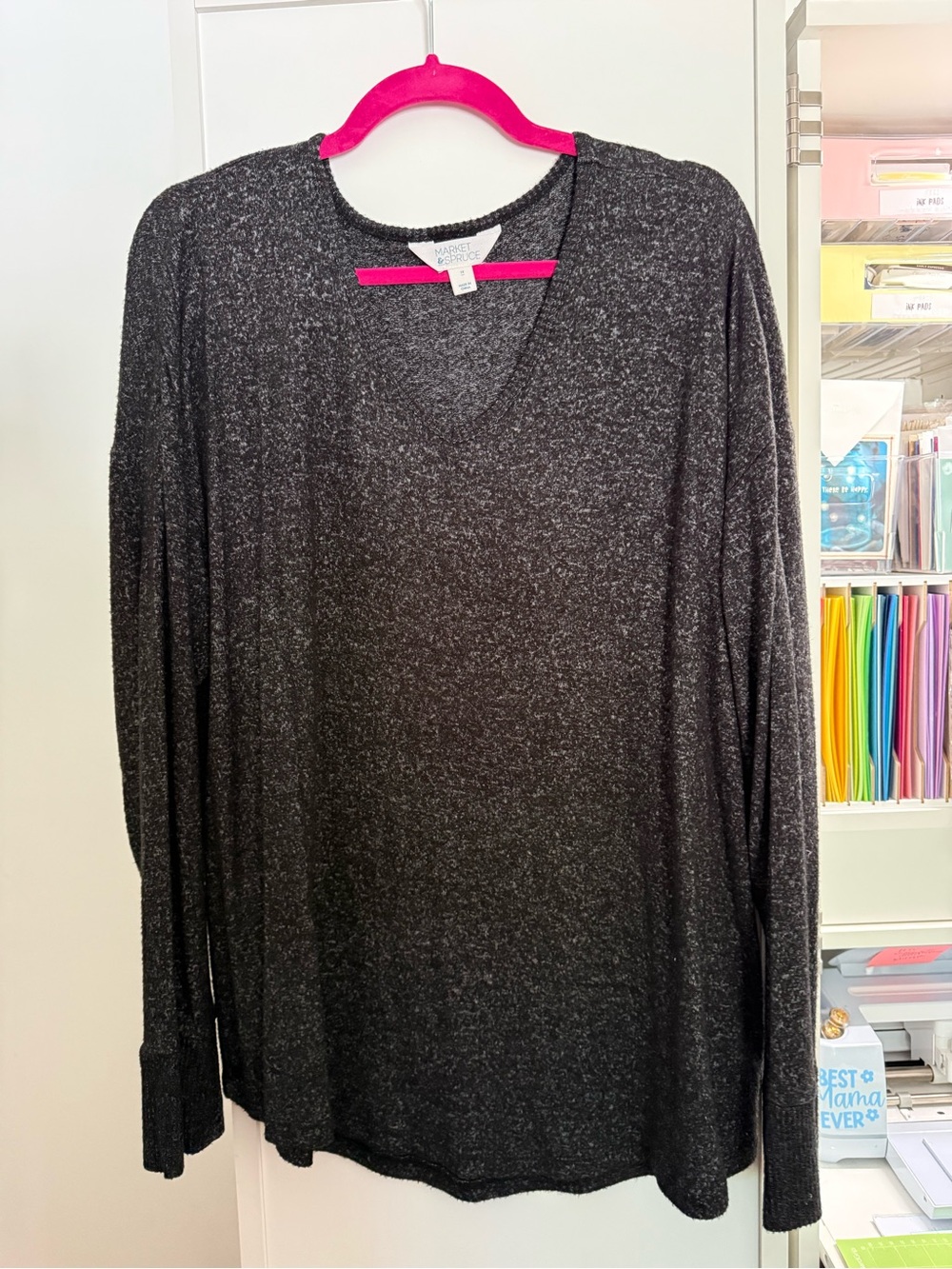 Market & Spruce Charcoal Heather V-Neck Long Sleeve Top
